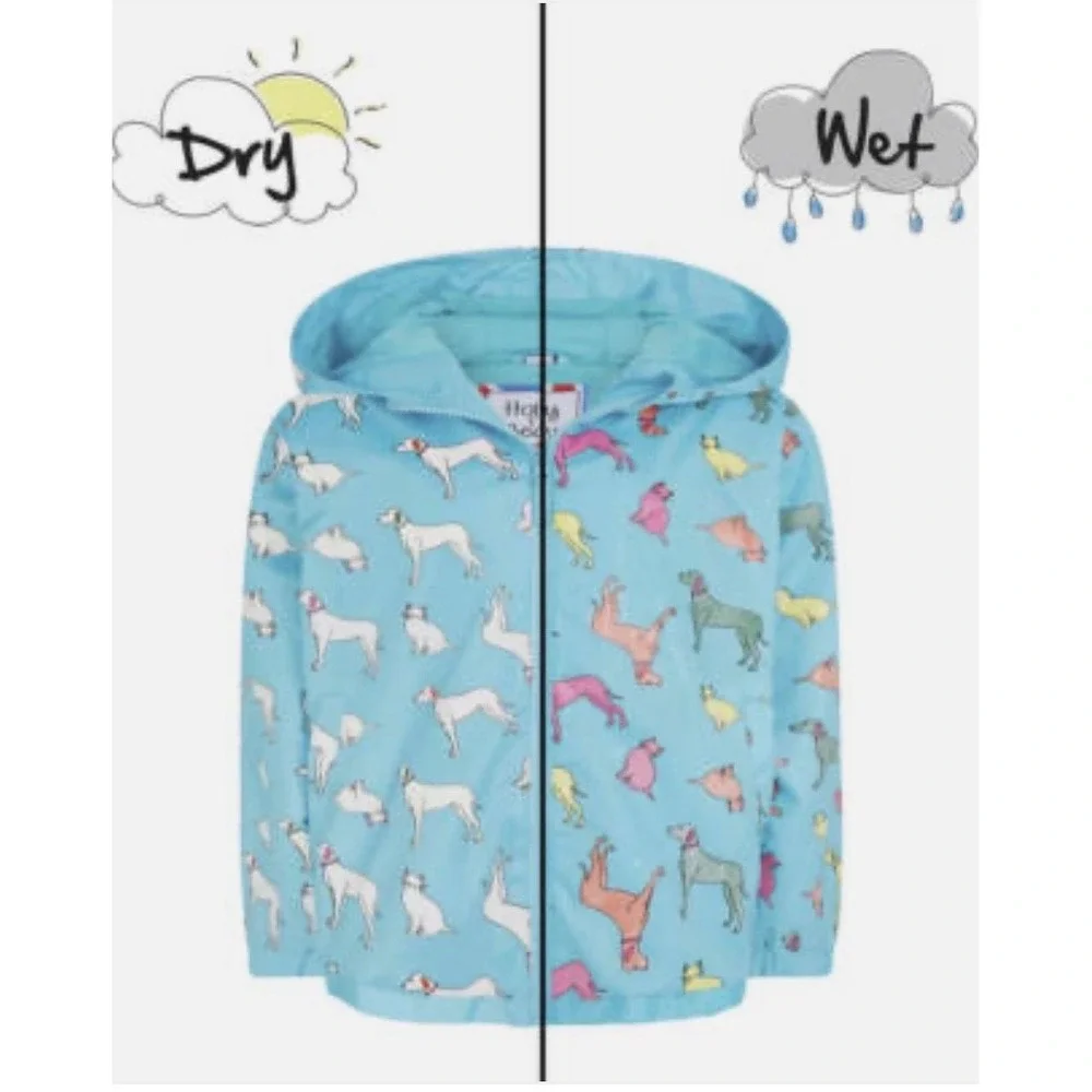 Holly & Beau Kids Color Changing Raincoat Blue Dog Cat Packable Jacket 5-6Y